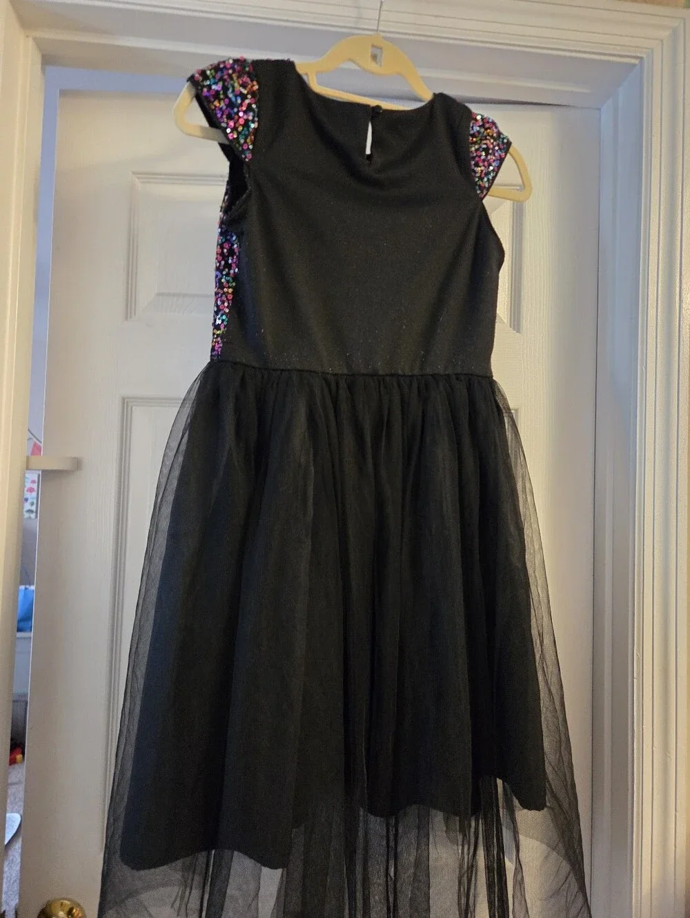 Cat & jack black & colorful sequin dress xl 14/16 sleeveless tulle